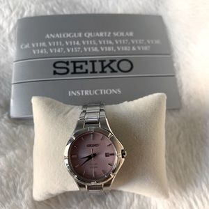 Seiko pink plate silver buckle watch solar 100m